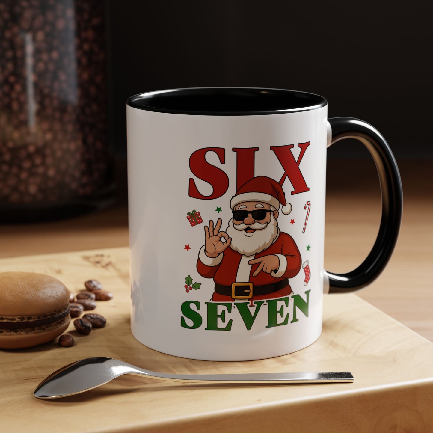 Accent Coffee Mug — 'SLX SEVEN' Cool Santa Christmas Mug (11/15oz)