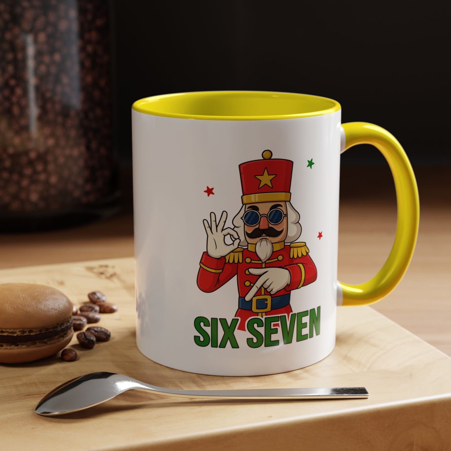 Six Seven Nutcracker Coffee Mug — Holiday Military Band Graphic Accent Mug (11/15oz)