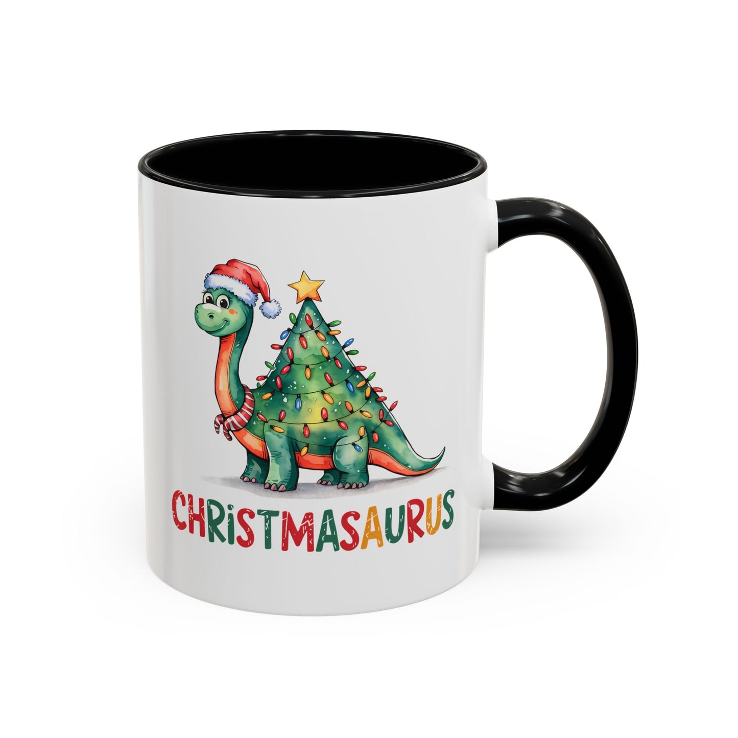 Christmasaurus Accent Coffee Mug — Festive Dino Holiday Coffee Cup (11/15oz)