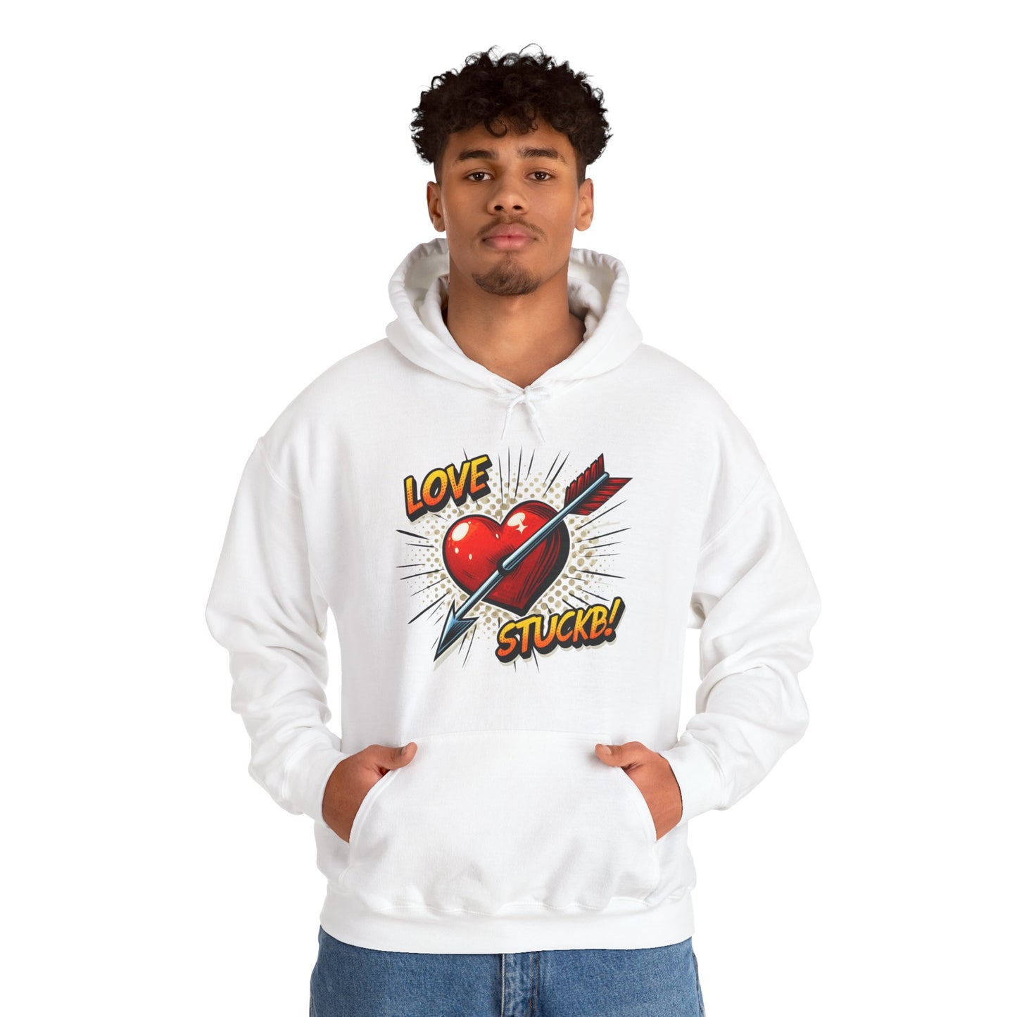 Hoodie — 'Love Stuck!' Retro Heart & Arrow Graphic Hooded Sweatshirt