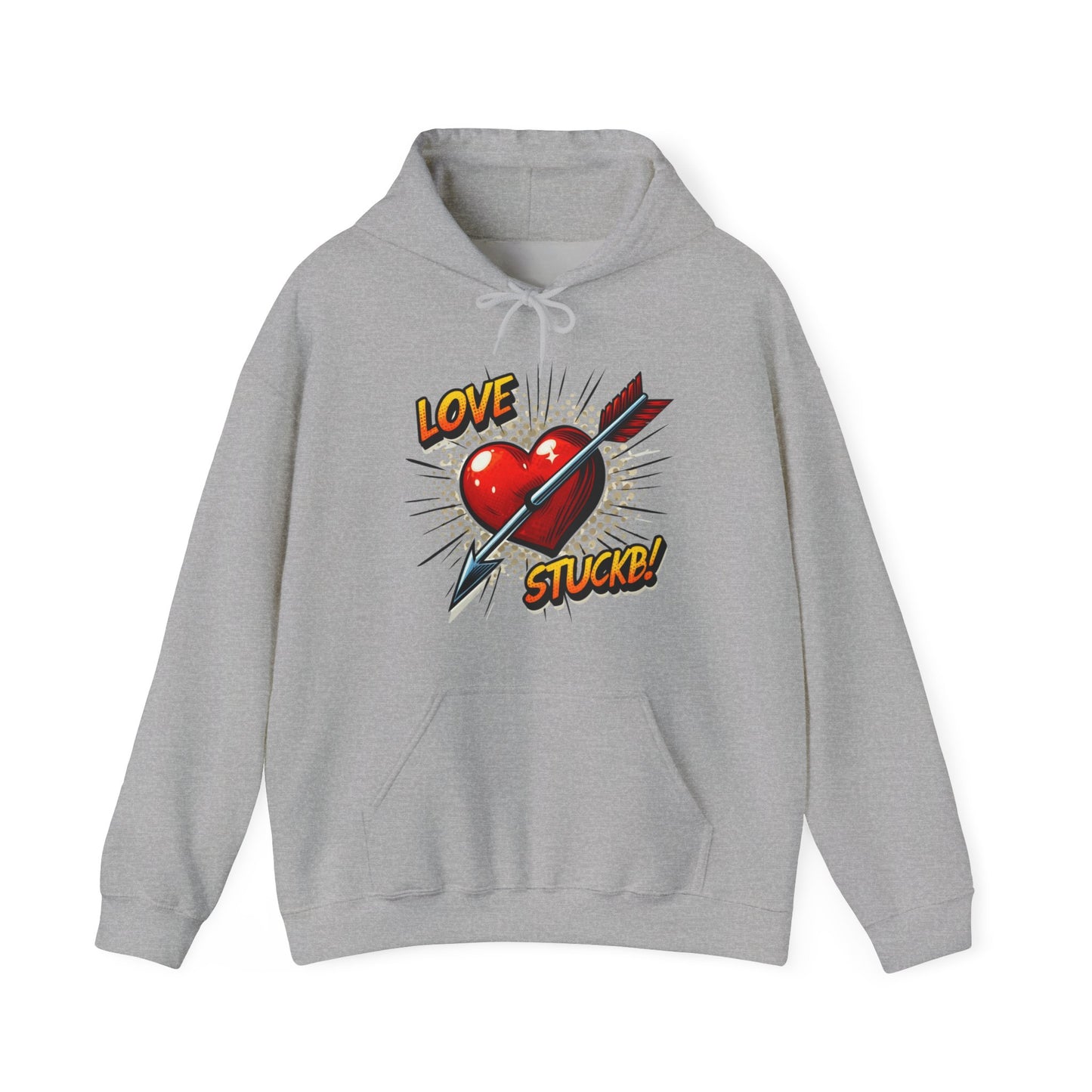 Hoodie — 'Love Stuck!' Retro Heart & Arrow Graphic Hooded Sweatshirt