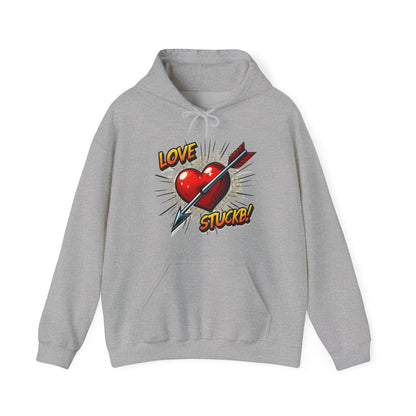 Hoodie — 'Love Stuck!' Retro Heart & Arrow Graphic Hooded Sweatshirt