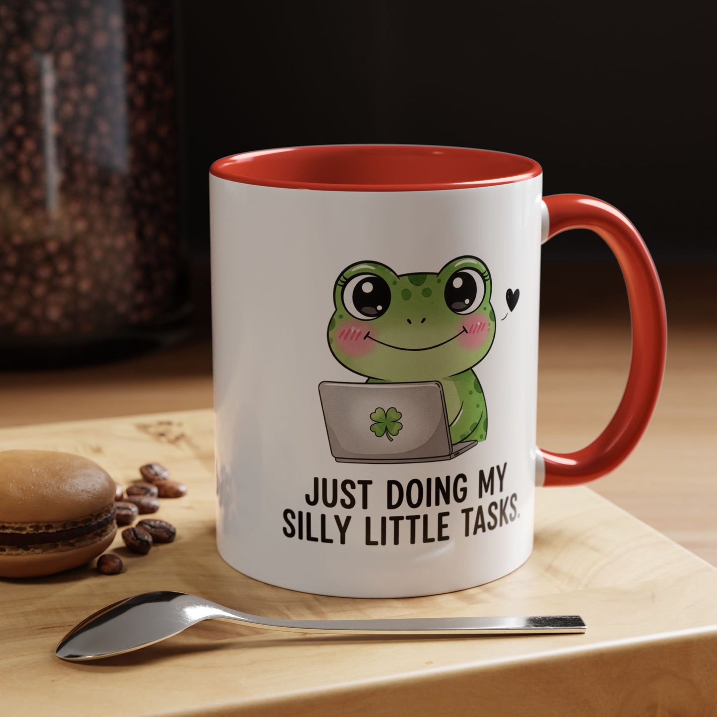 Cute Frog Coffee Mug — "Just Doing My Silly Little Tasks" Accent Mug