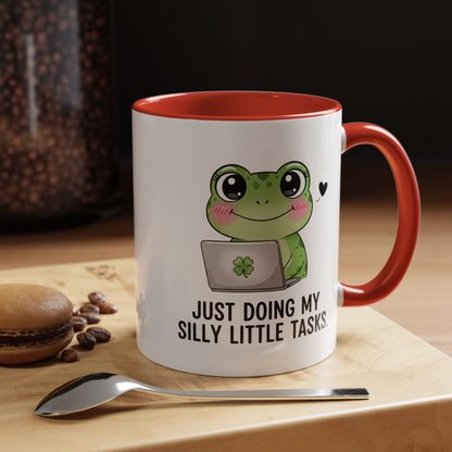 Cute Frog Coffee Mug — "Just Doing My Silly Little Tasks" Accent Mug