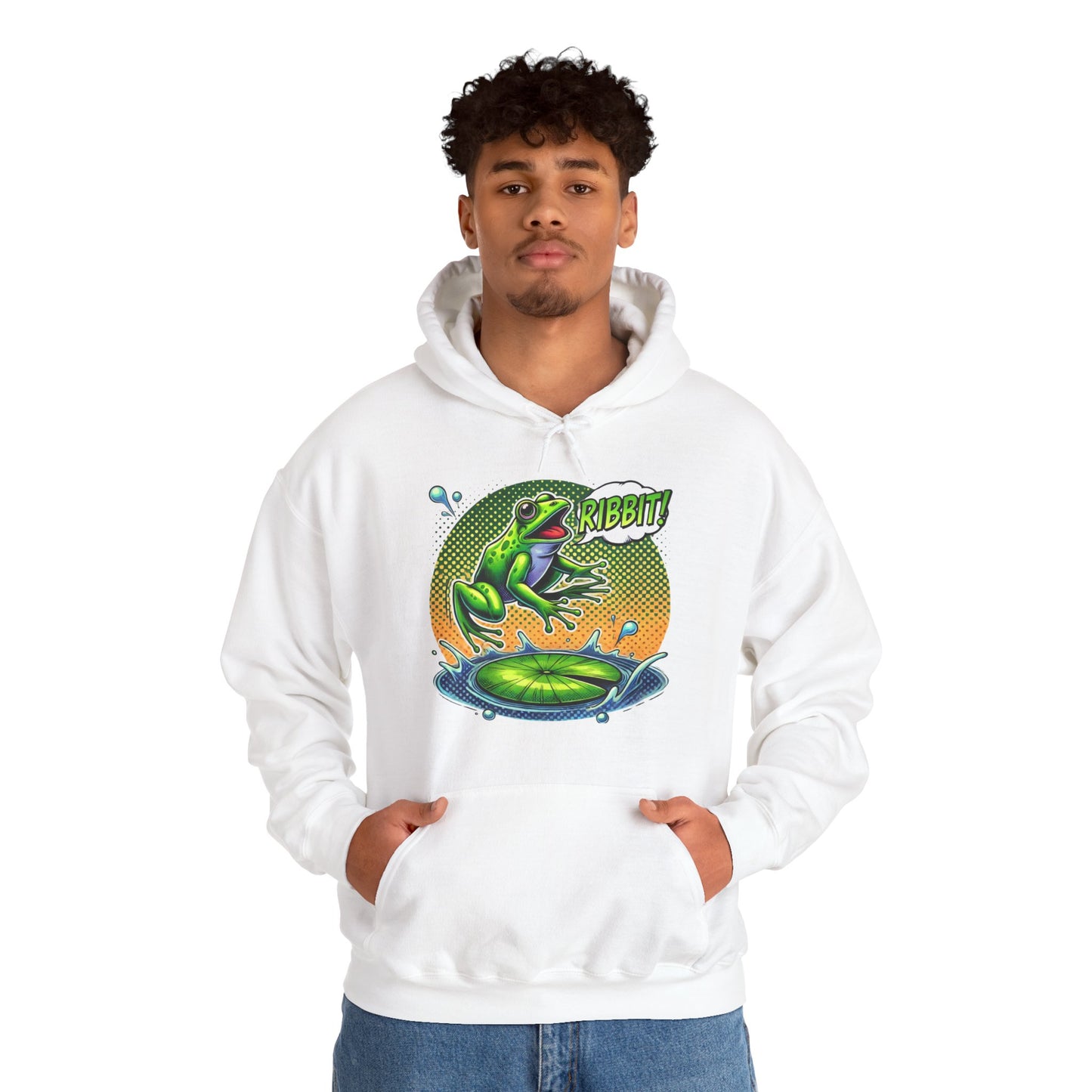 Frog Jump Hoodie – Retro Neon 'Ribbit' Graphic Sweatshirt