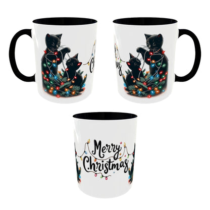 Cute Black Cat Christmas Lights Mug – Festive Holiday Coffee Cup Gift