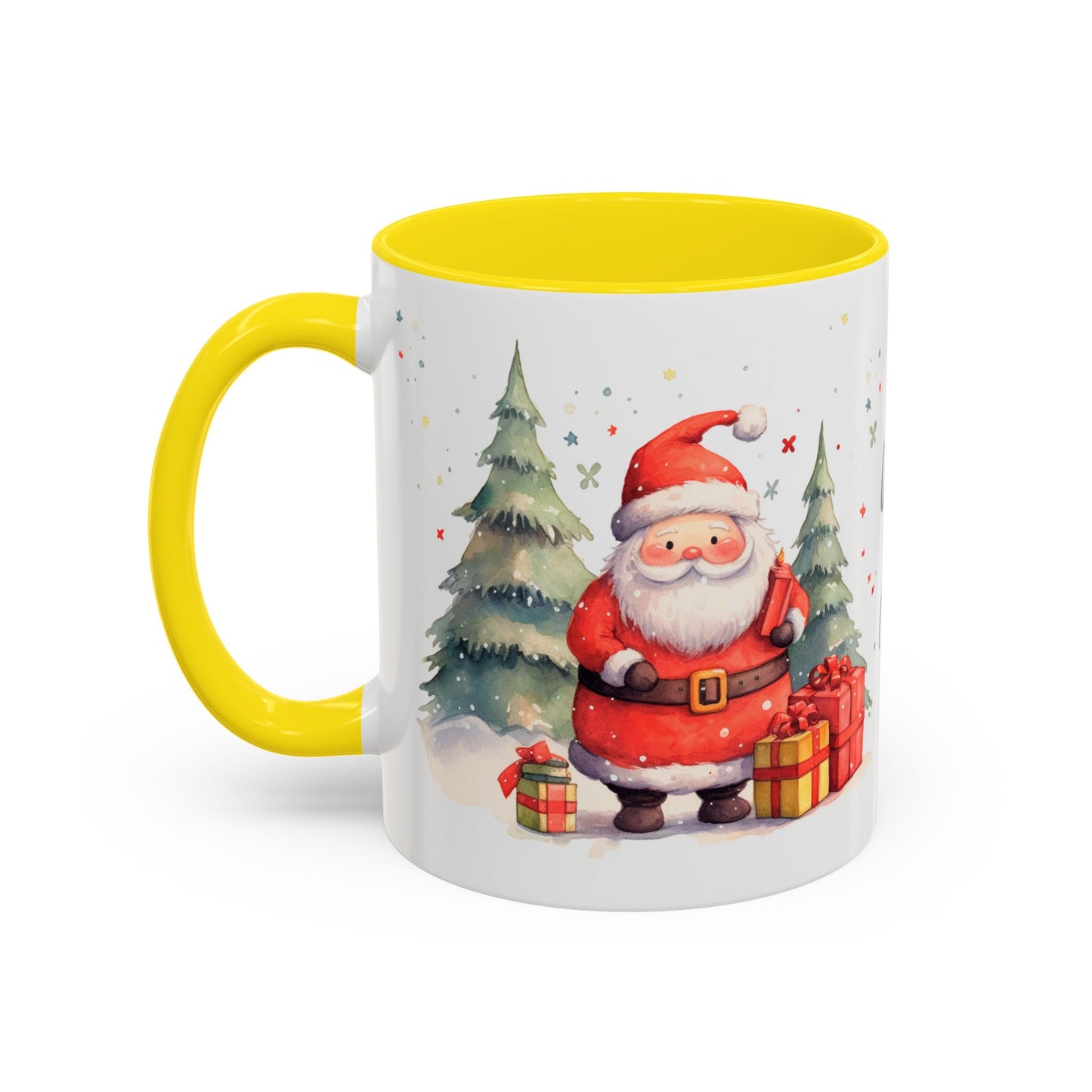 Warm & Cozy Christmas Accent Coffee Mug — Festive Santa, Reindeer & Pine Tree Holiday Drinkware