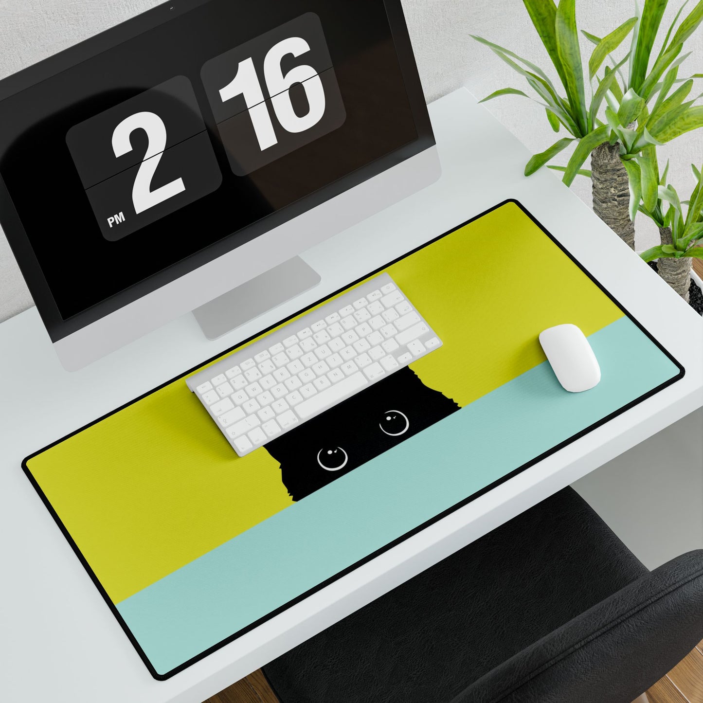 Cat Peek Desk Mat — Cute Black Cat Mouse Pad for Office & Home