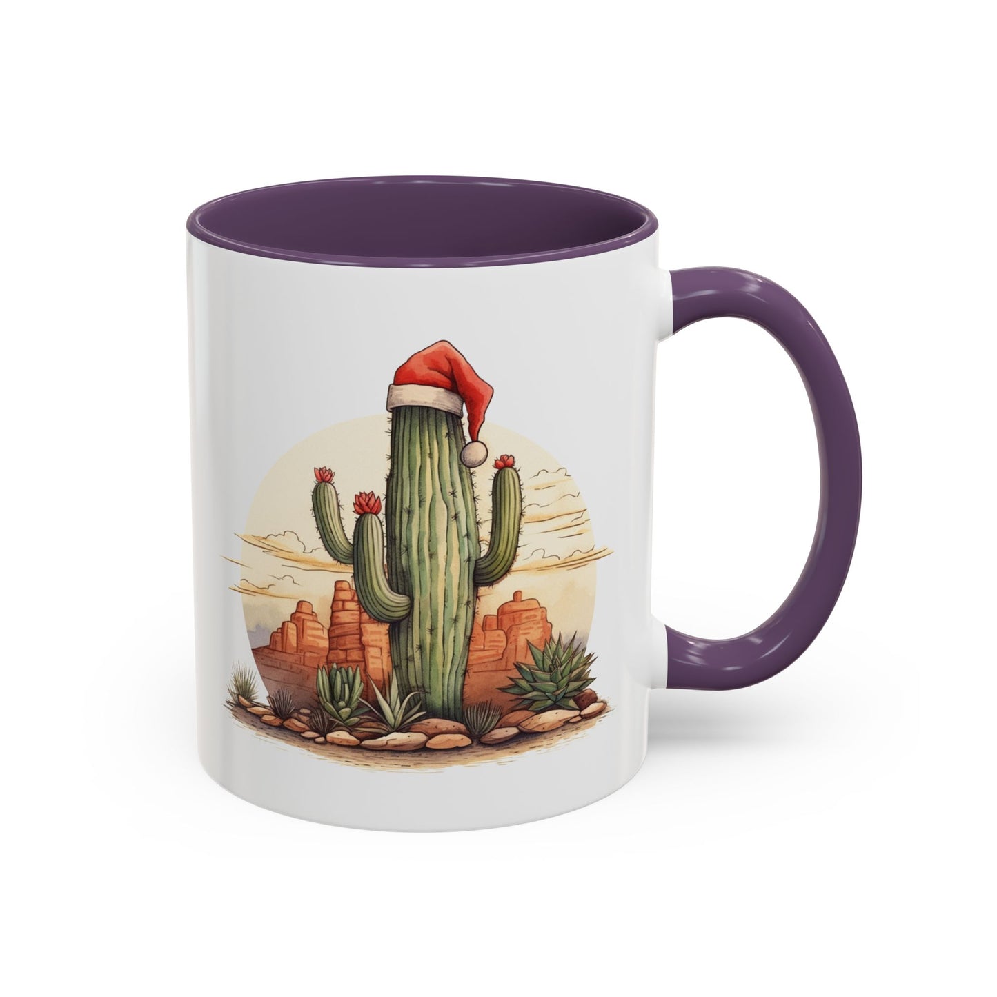 New Year Cactus Mug – Santa Hat Desert Mug – Southwestern Holiday Coffee Cup – Funny Festive Cactus New Year Gift