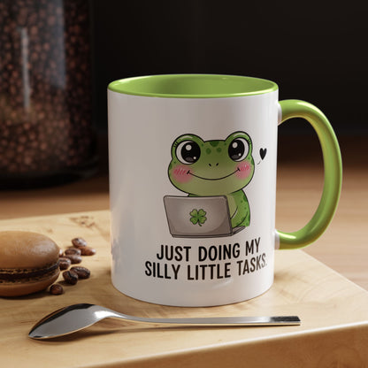 Cute Frog Coffee Mug — "Just Doing My Silly Little Tasks" Accent Mug