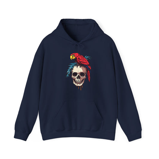 Skull & Parrot Hoodie — Tropical Pirate Skull Graphic Hooded Sweatshirt