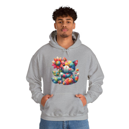 Colorful Floral Cat Hoodie — Cute Rainbow Cat with Flower Graphic