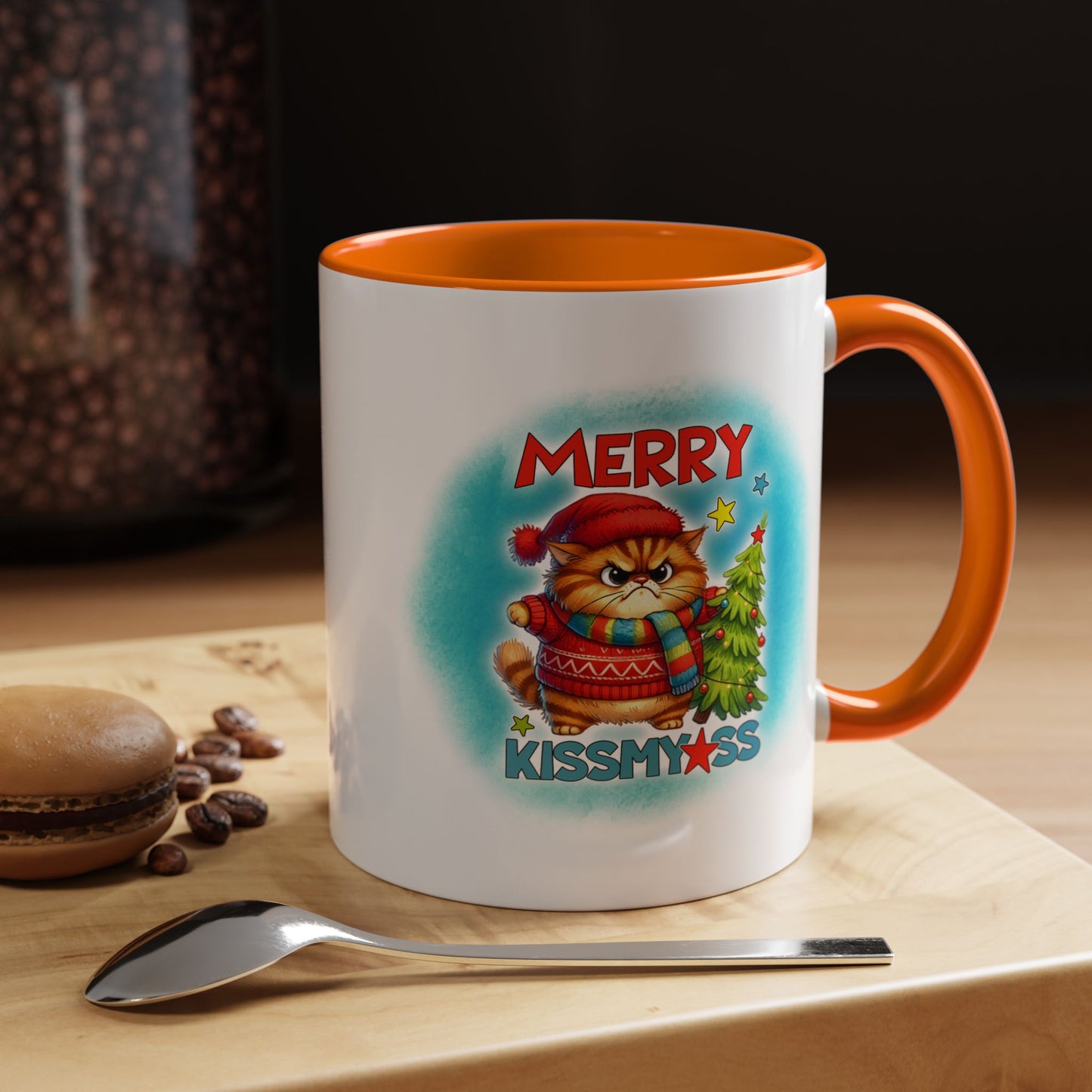Merry Kissmyass Cat Coffee Mug — Funny Christmas Accent Mug (11/15oz)