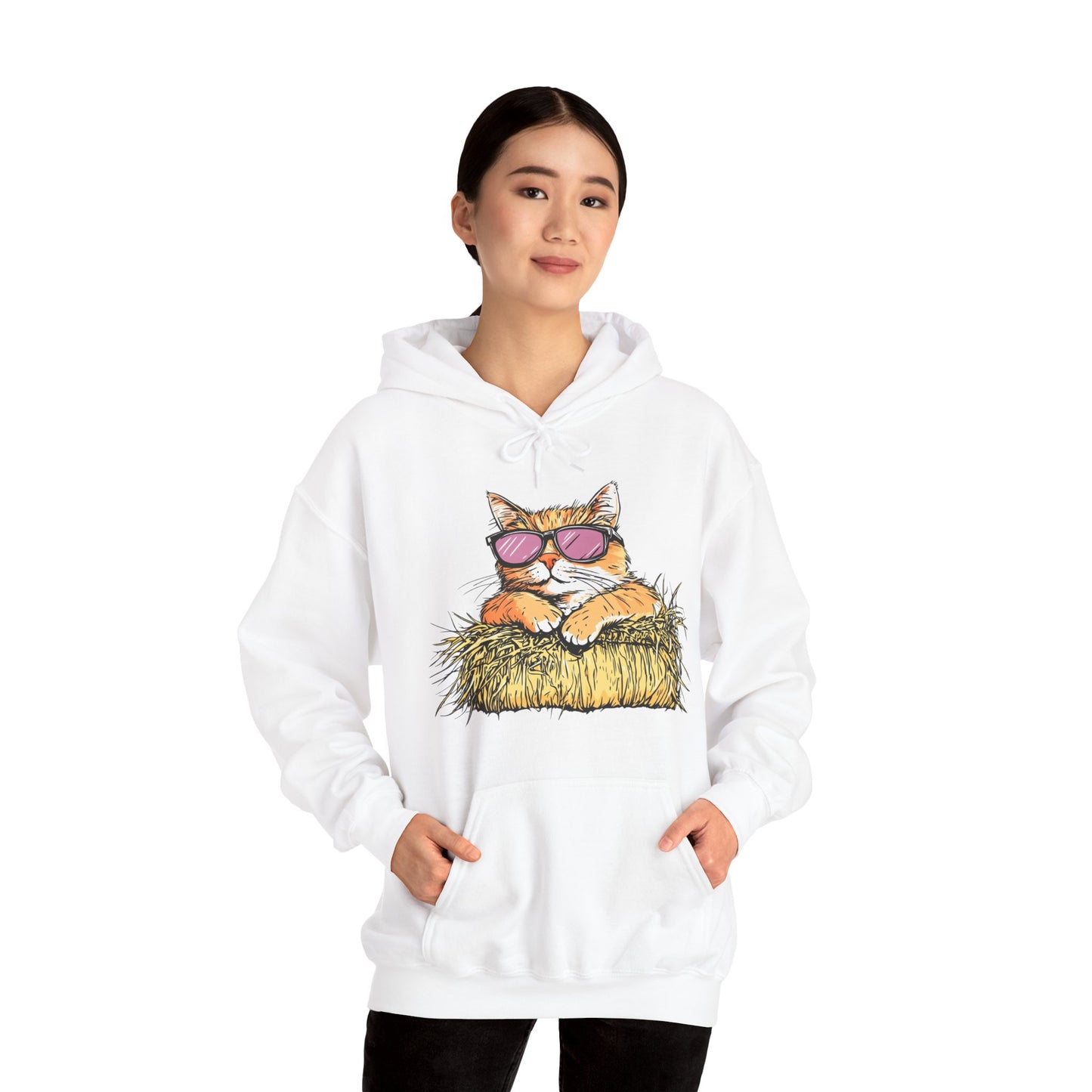 Cat on Hay Hoodie — Cool Cat Wearing Sunglasses Graphic Sweatshirt