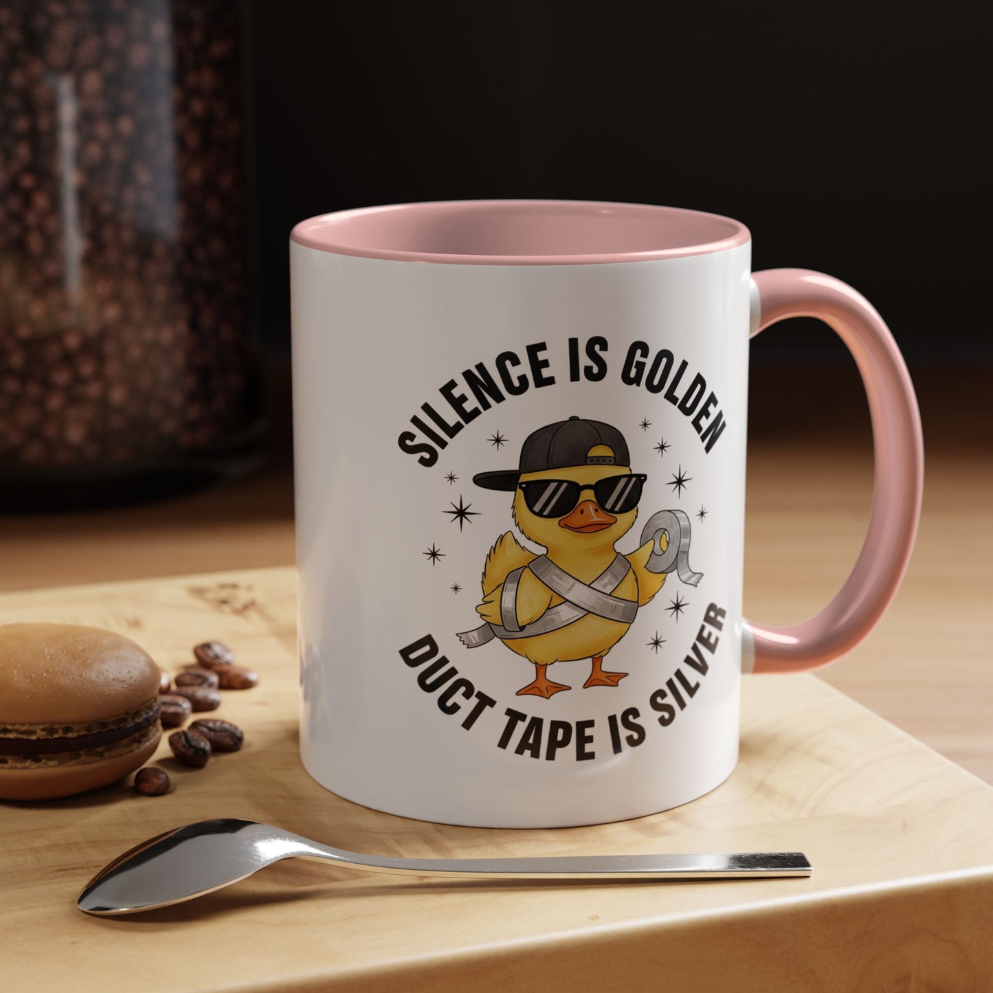 Accent Mug — "Silence is Golden, Duct Tape is Silver" Cute Duck Coffee Cup