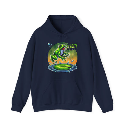 Frog Jump Hoodie – Retro Neon 'Ribbit' Graphic Sweatshirt