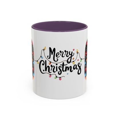 Merry Christmas Cat Mug – Cute Black Cat with Christmas Lights – Holiday Coffee Cup Gift for Cat Lovers