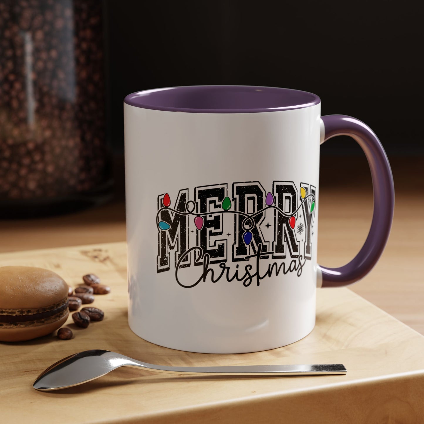 Merry Christmas Accent Coffee Mug – Holiday Lights Festive Ceramic Mug (11/15 oz)