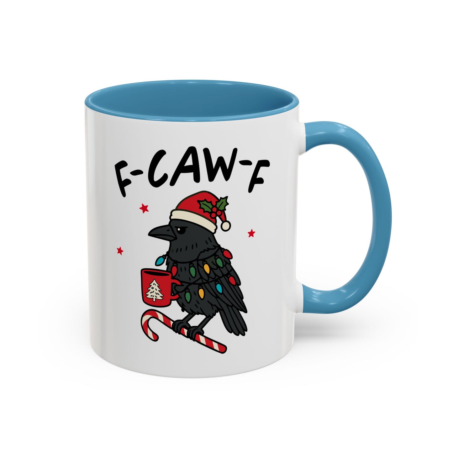 Funny Crow Christmas Mug – F-Caw-F Holiday Crow Cup – Cute Raven Coffee Mug with Lights & Santa Hat