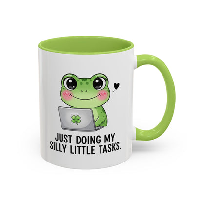 Cute Frog Coffee Mug — "Just Doing My Silly Little Tasks" Accent Mug