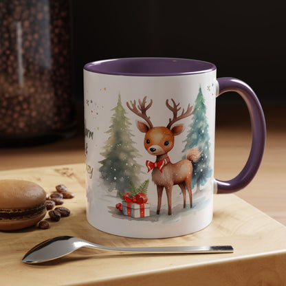 Warm & Cozy Christmas Accent Coffee Mug — Festive Santa, Reindeer & Pine Tree Holiday Drinkware