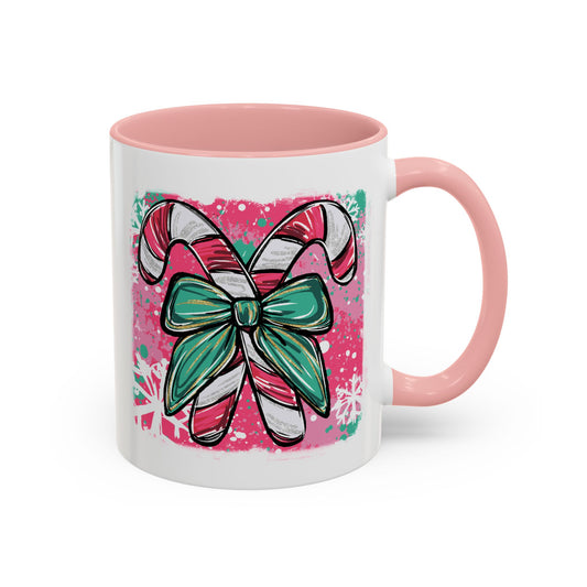 Candy Cane Bow Coffee Mug — Festive Holiday Accent Mug (11/15oz)