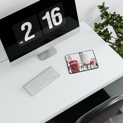 London Street Art Mouse Pad — Red Phone Booth & Double Decker Desk Pad