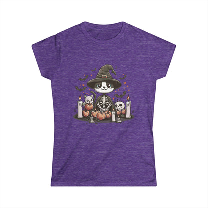 Halloween Witch Cat T-Shirt – Cute Skeleton Cat with Pumpkins & Candles