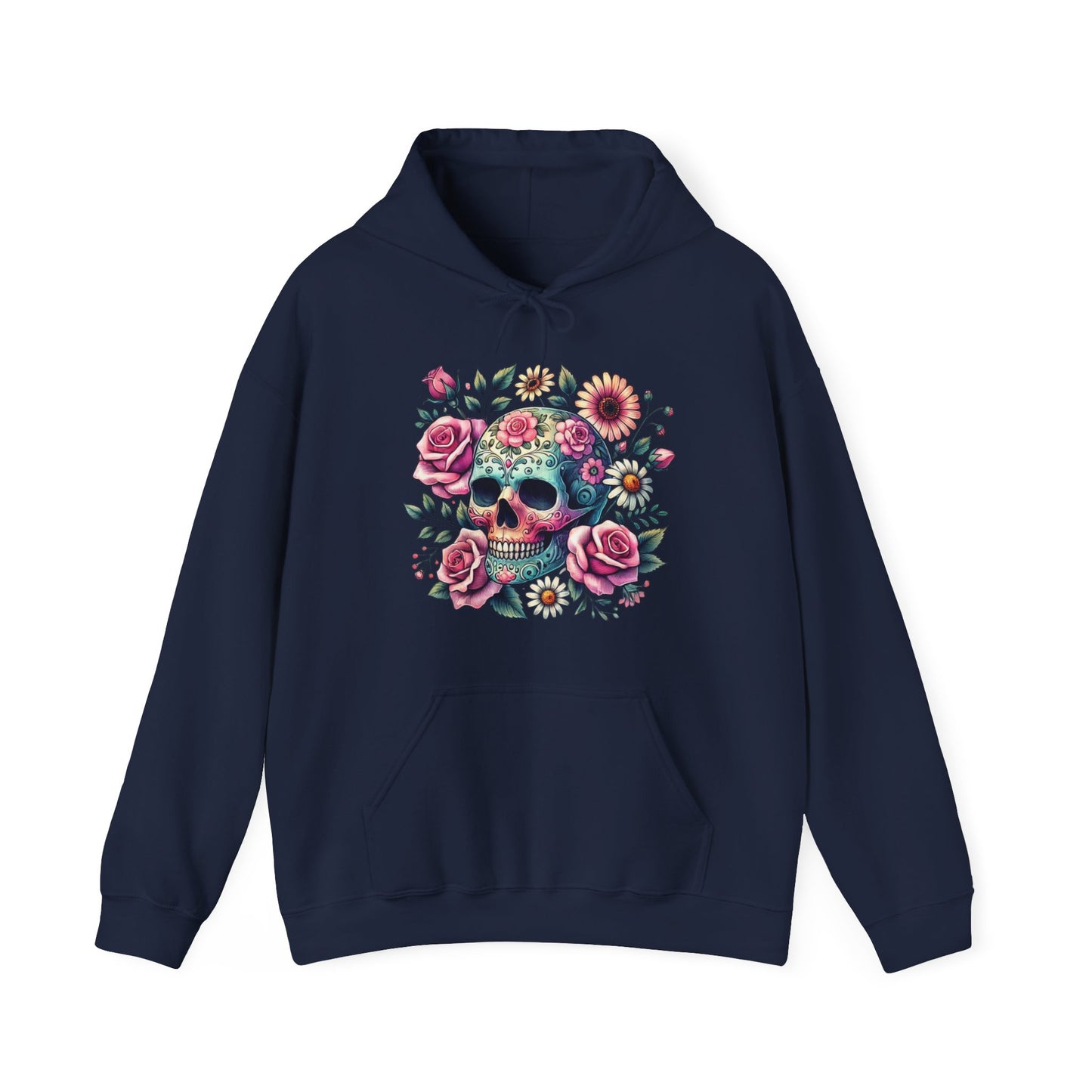 Floral Sugar Skull Hoodie — Day of the Dead Skull & Roses Pullover