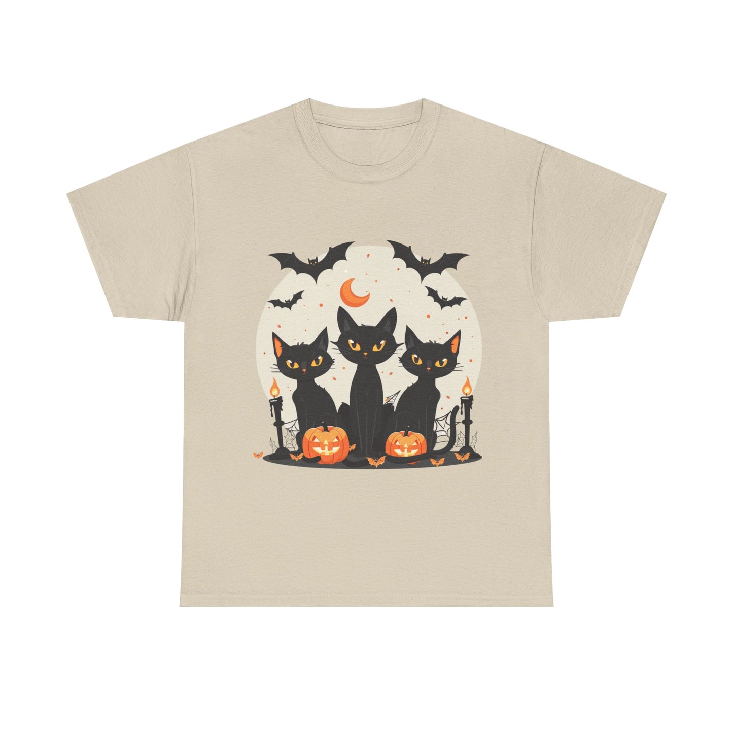 Halloween Black Cat T-Shirt – Cute Spooky Cats with Pumpkins & Bats Print