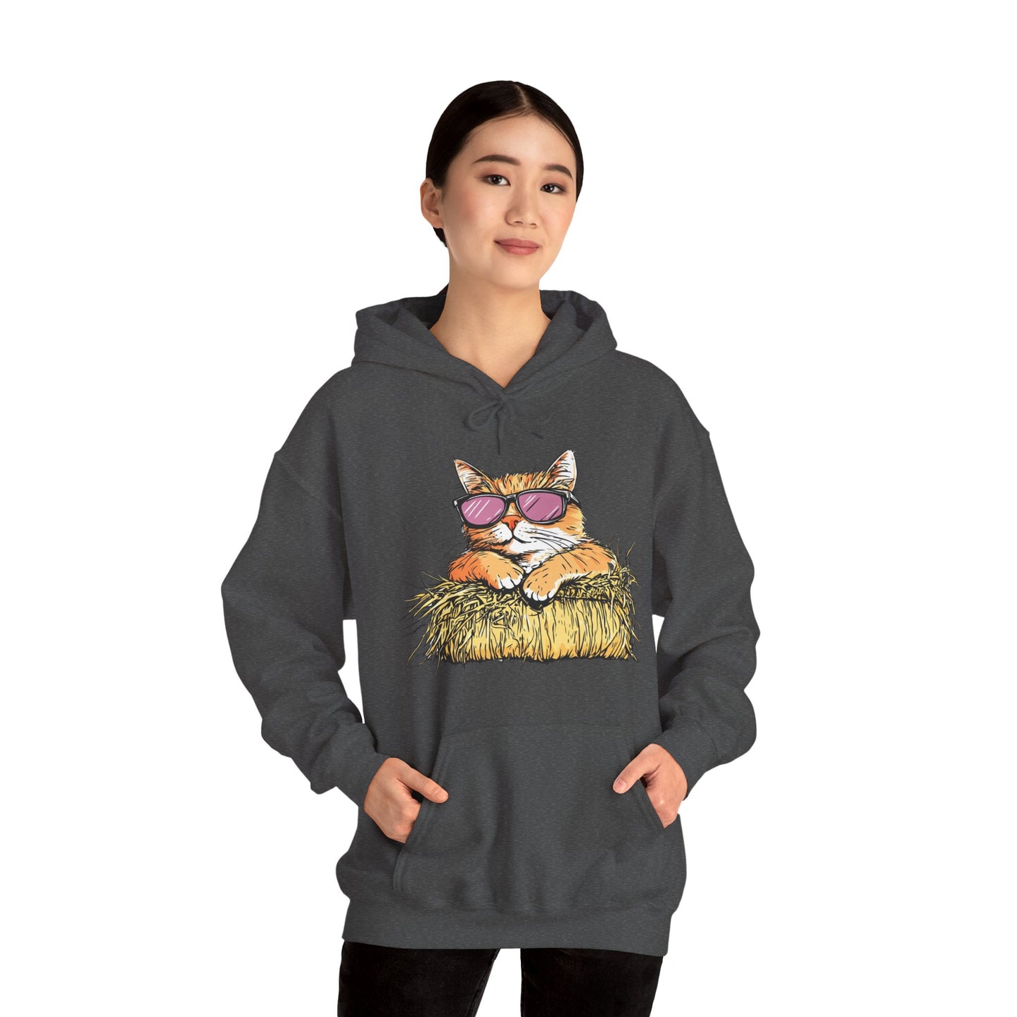 Cat on Hay Hoodie — Cool Cat Wearing Sunglasses Graphic Sweatshirt