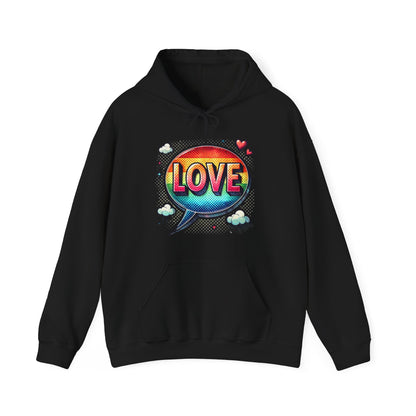 Love Speech Bubble Hoodie — Retro Rainbow Graphic Pullover