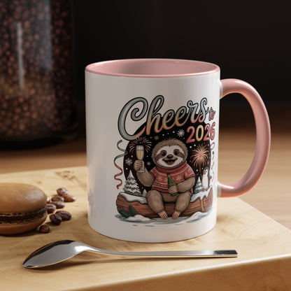 Cheers to 2026 Sloth New Year Mug – Cute Celebration Coffee Cup