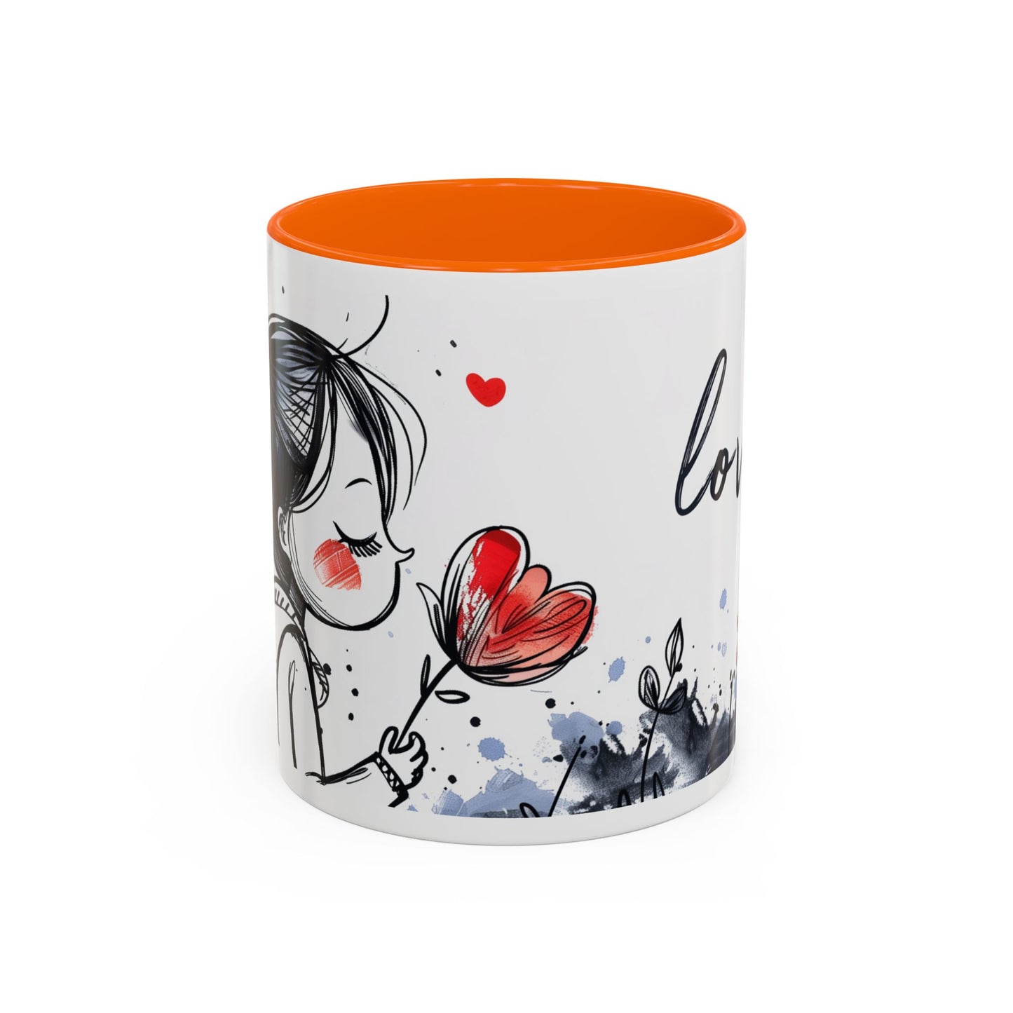 Cute Love Girl Mug – Romantic Flower Illustration Coffee Cup