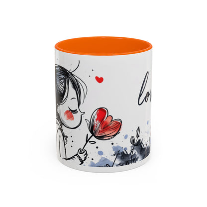 Cute Love Girl Mug – Romantic Flower Illustration Coffee Cup