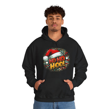 Ho Ho Hoo! Christmas Comic Hoodie — Santa Hat Pop Art Sweatshirt
