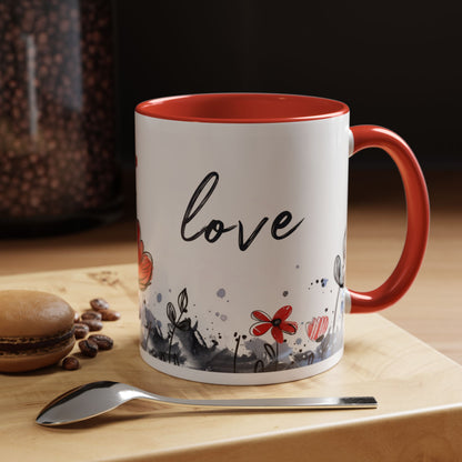 Cute Love Girl Mug – Romantic Flower Illustration Coffee Cup