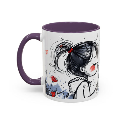 Cute Love Girl Mug – Romantic Flower Illustration Coffee Cup