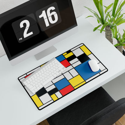 Modern Mondrian Desk Mat — Geometric Red, Blue & Yellow Gaming/Office Mousepad