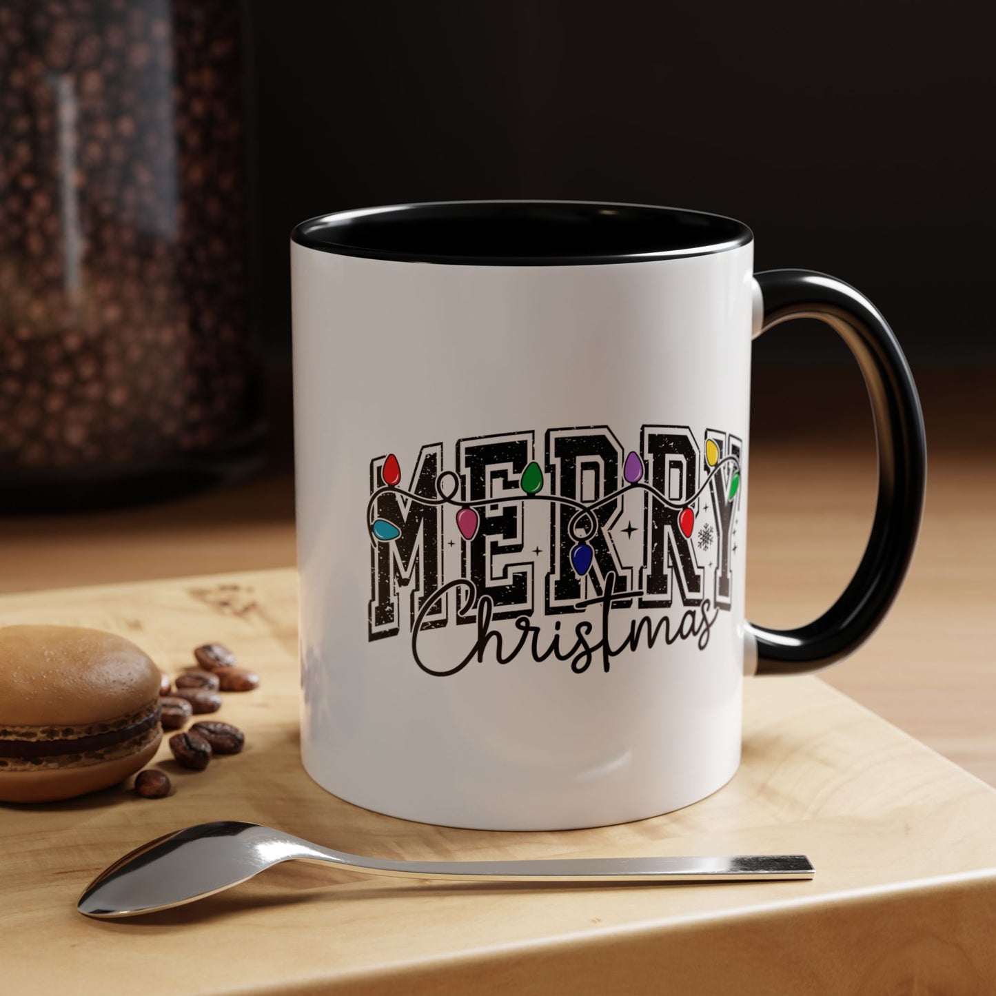 Merry Christmas Accent Coffee Mug – Holiday Lights Festive Ceramic Mug (11/15 oz)