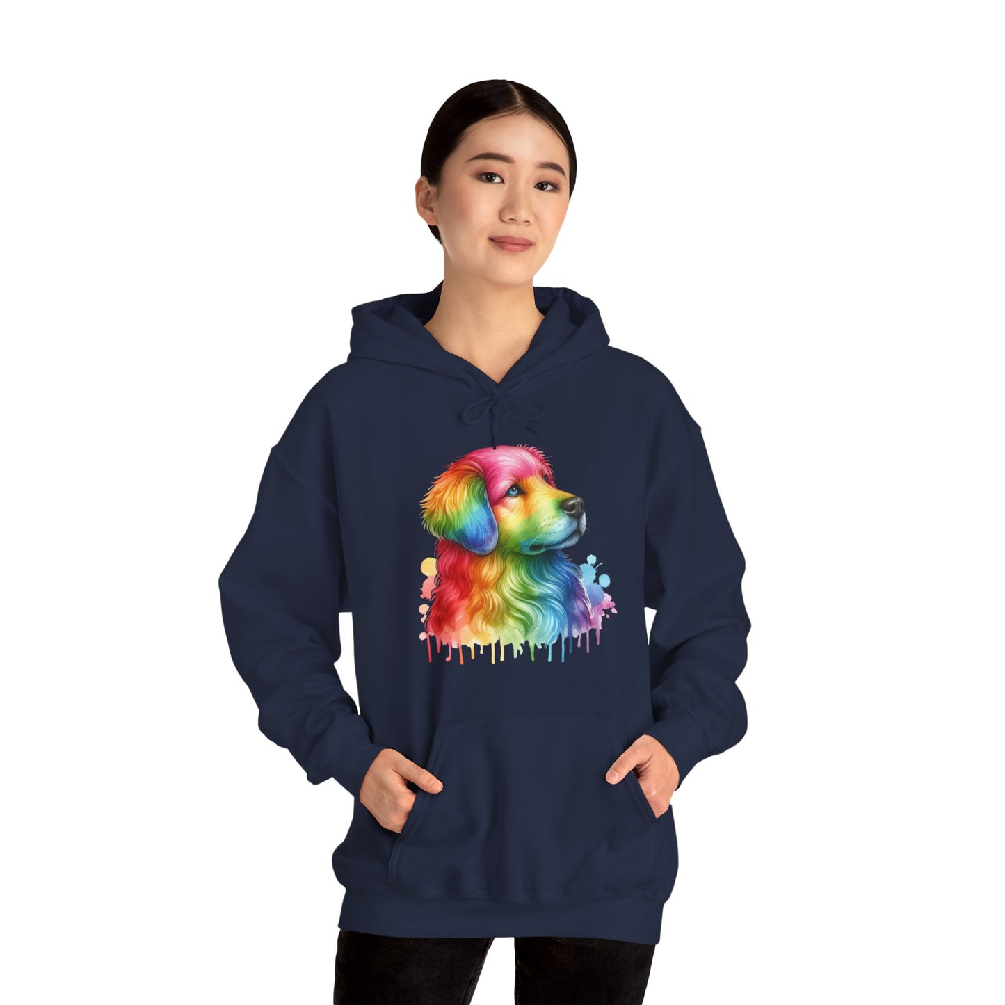 Rainbow Golden Retriever Hoodie — Colorful Drip Dog Portrait Sweatshirt