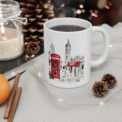 London Art Mug Big Ben Red Bus Red Phone Booth Illustration
