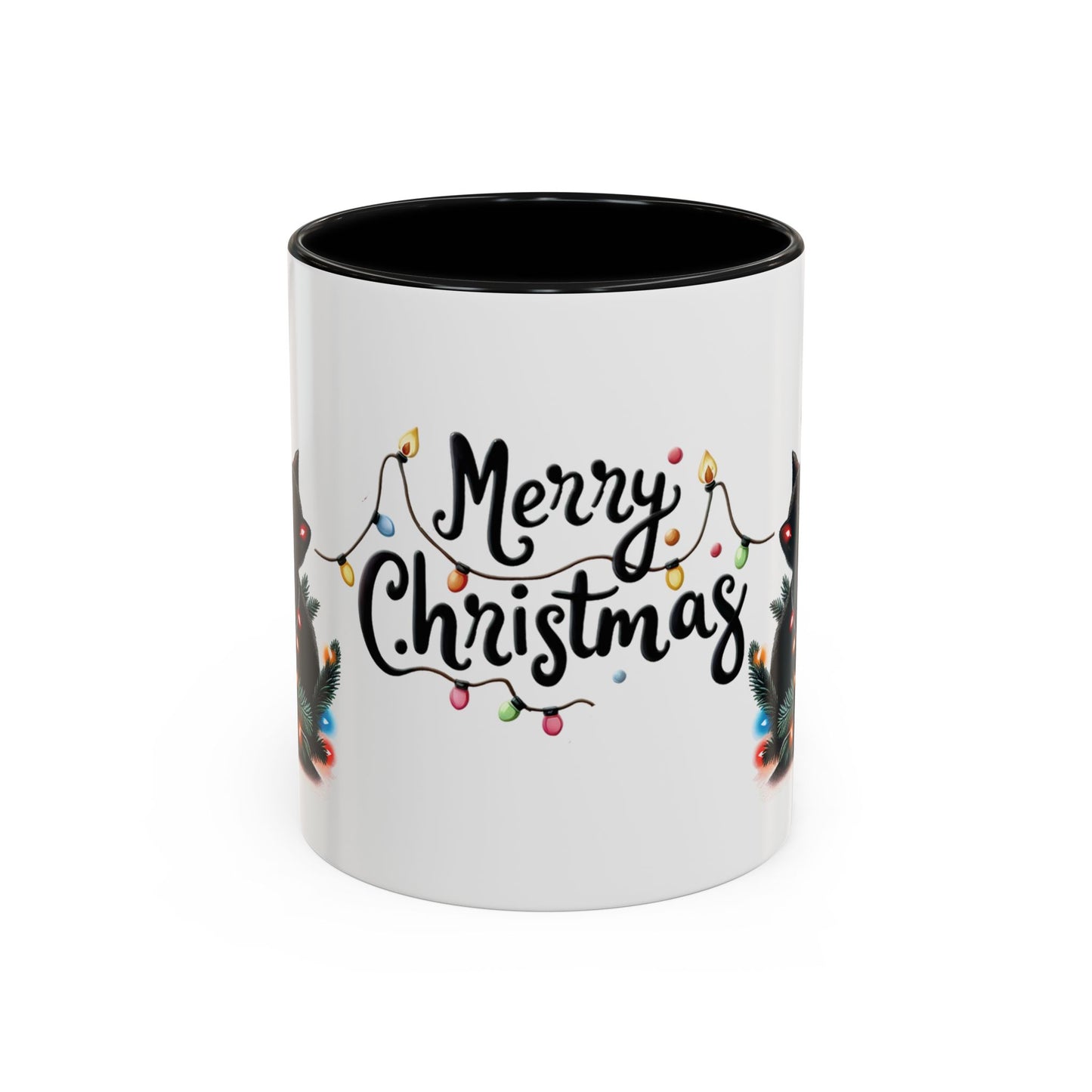 Cute Black Cat Christmas Lights Mug – Festive Holiday Coffee Cup Gift