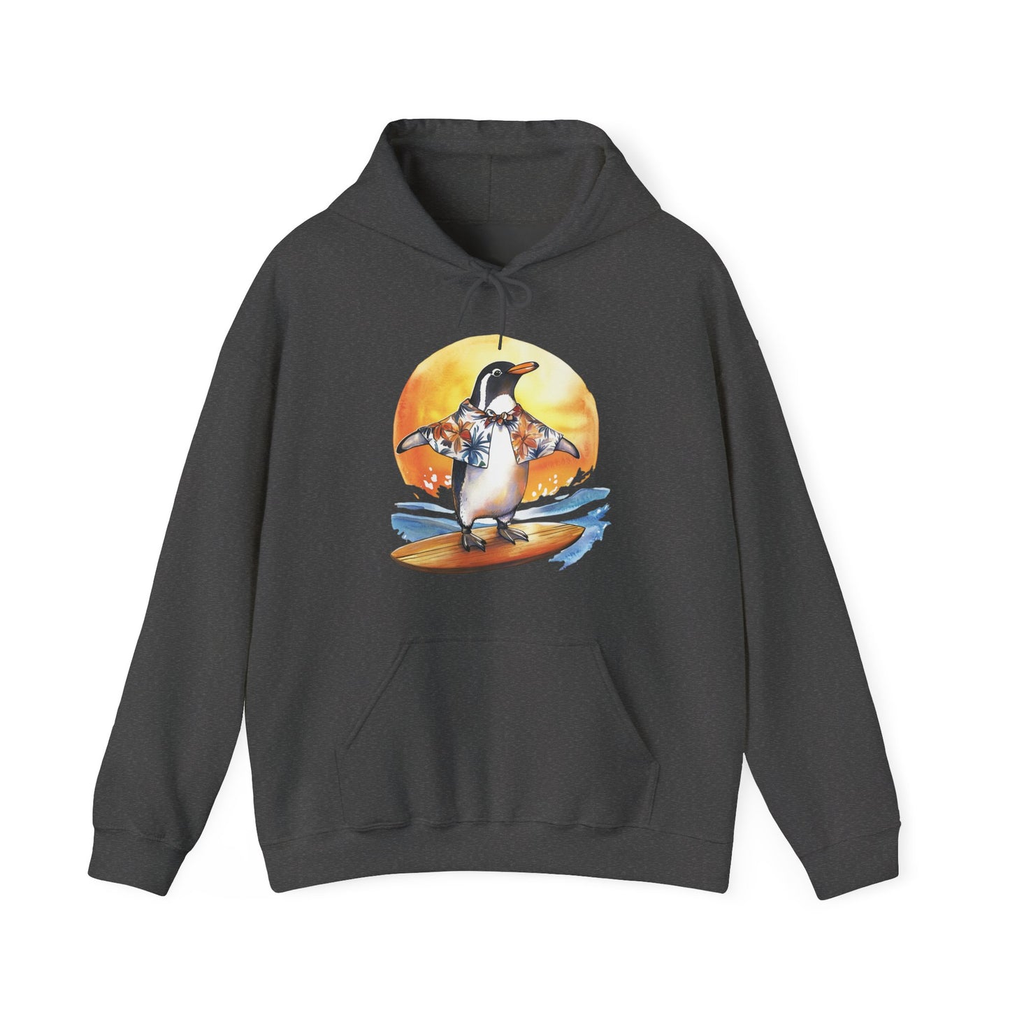 Surfing Penguin Hoodie — Cute Surfboard Penguin Sunset Pullover