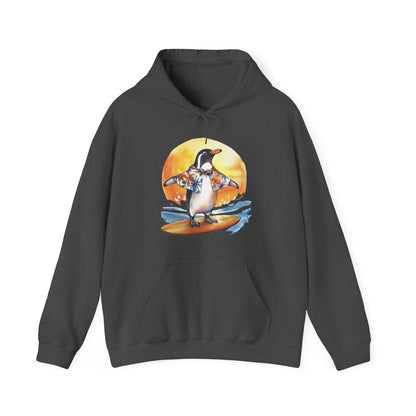 Surfing Penguin Hoodie — Cute Surfboard Penguin Sunset Pullover