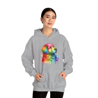 Rainbow Golden Retriever Hoodie — Colorful Drip Dog Portrait Sweatshirt