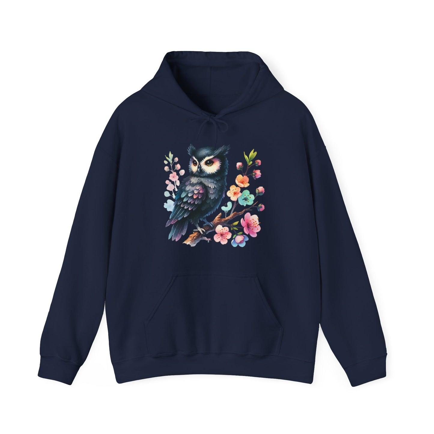 Floral Night Owl Hoodie – Watercolor Owl & Blossom Pullover