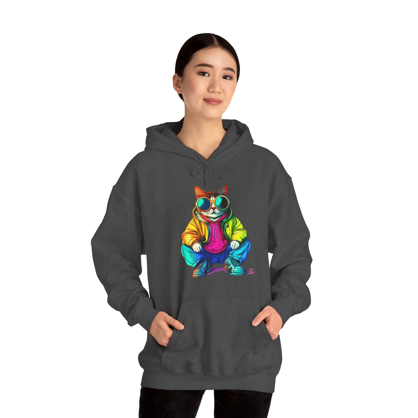 Colorful Retro Cat Hoodie — Vibrant Sunglasses Cat Pullover