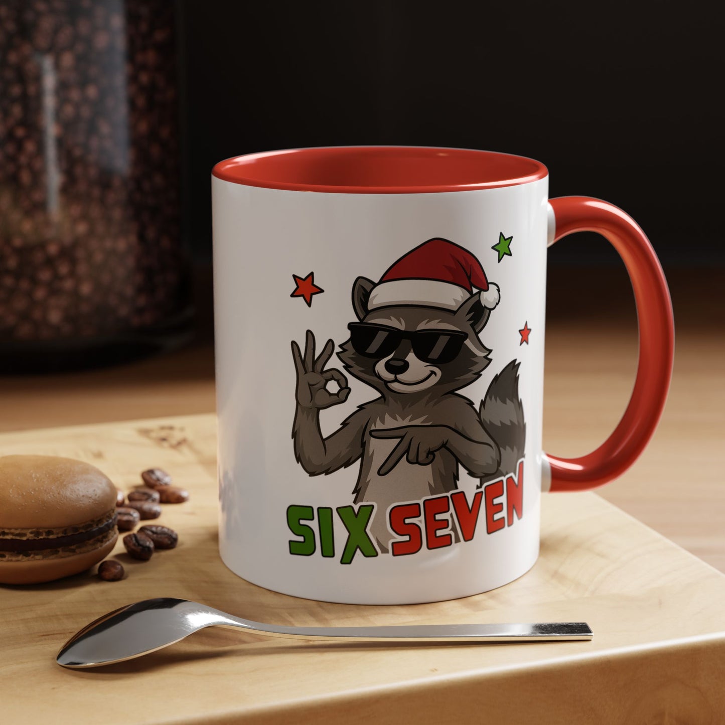 Christmas Raccoon Coffee Mug — 'Six Seven' Holiday Accent Mug (11/15 oz)