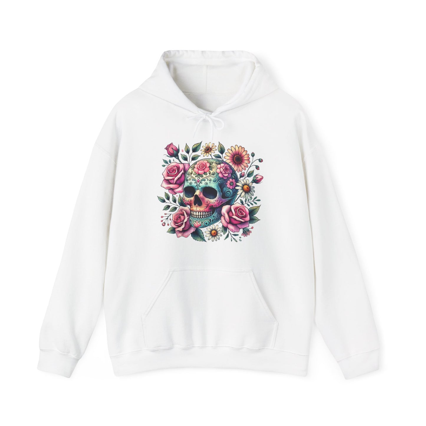 Floral Sugar Skull Hoodie — Day of the Dead Skull & Roses Pullover